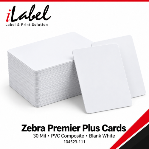 Zebra Card, 30 Mil Premier Plus (Pvc Composite)Blank White